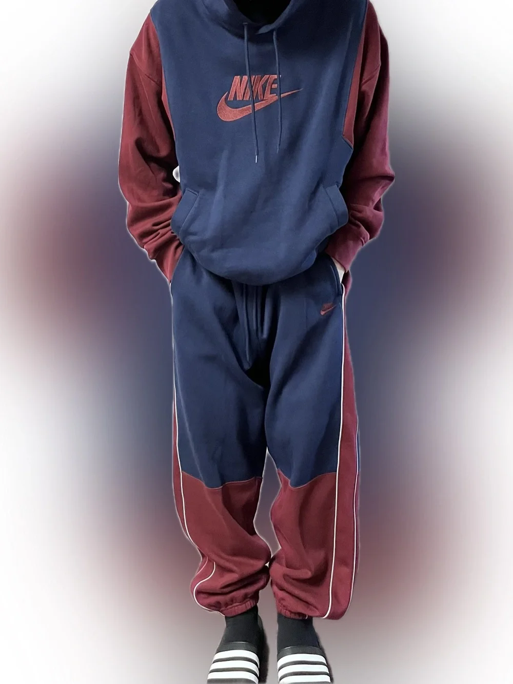 Nike Navy Maroon Two-Tone Hoodie and Joggers sweatsuit sweatpants hoodie set NWT